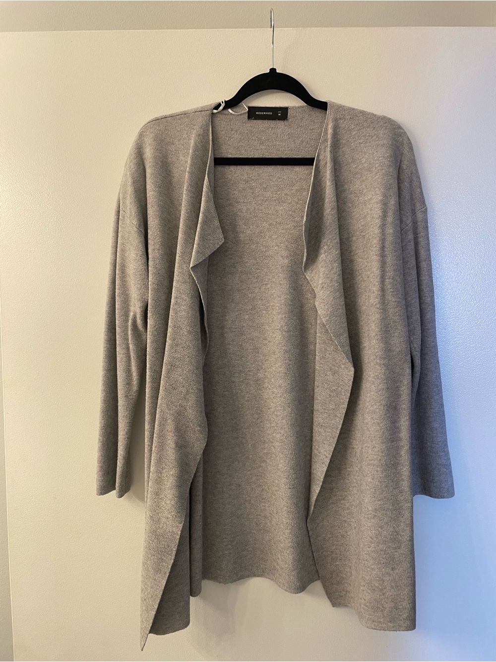 Reserved Light Gray Open-Front Draped Cardigan